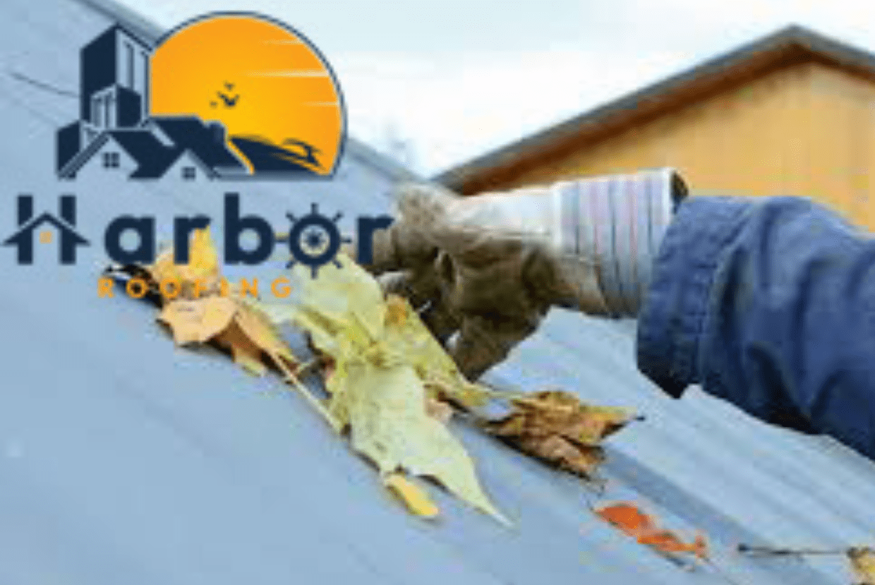 A person getting rid of dirt from a roof's surface